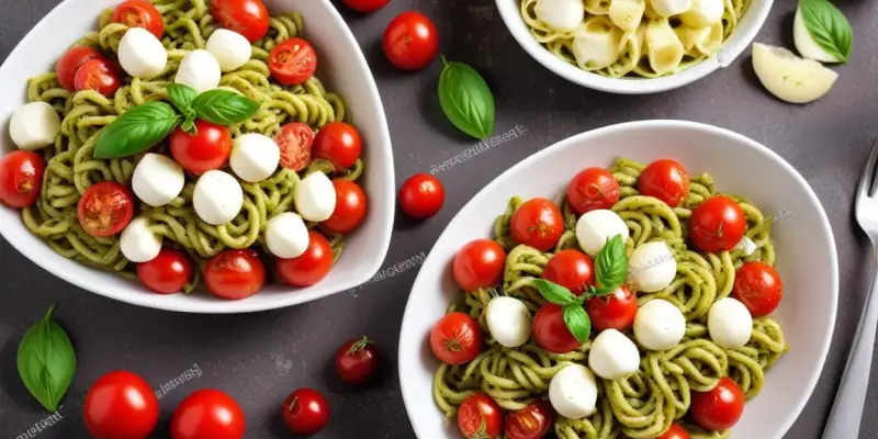 Salade de Pâtes Fraîche au Pesto, Tomates Cerises et Mozzarella