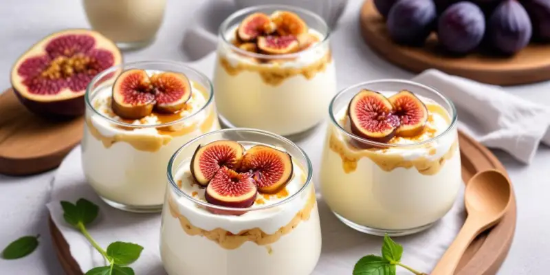 Verrines de mousse de ricotta, figues fraîches et miel