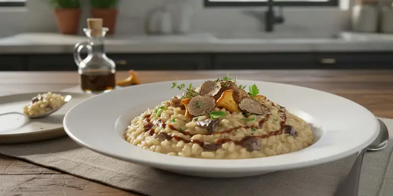 Risotto Crémeux aux Champignons des Bois et Huile de Truffe