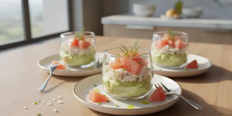Verrines Fraîcheur d'Avocat, Crabe et Pamplemousse Rose