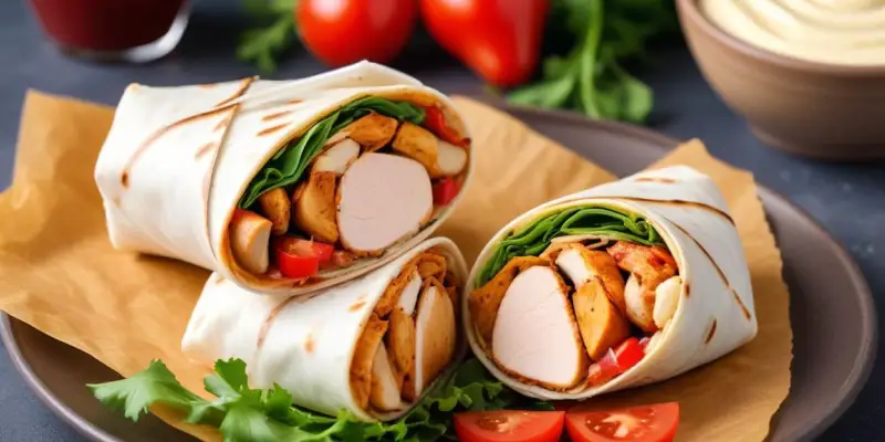Wrap au Poulet Grillé, Sauce Yaourt et Légumes Frais
