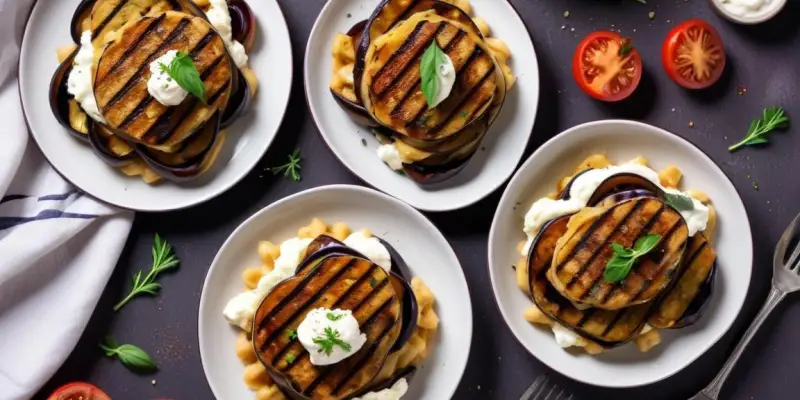 Pâtes aux aubergines grillées et ricotta fraîche