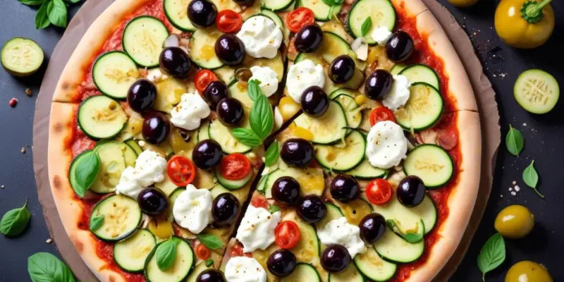 Pizza Courgette Feta Olives Noires