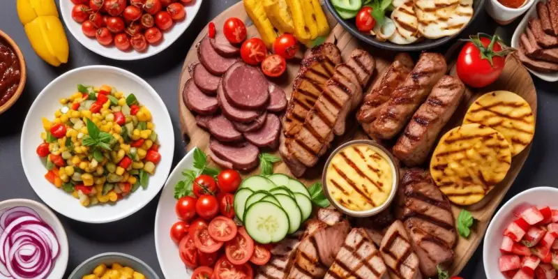 Barbecue Estival : Grillades Variées et Salades Fraîches