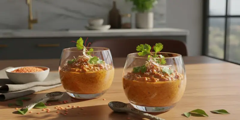 Verrines de Lentilles Corail au Lait de Coco et Curry
