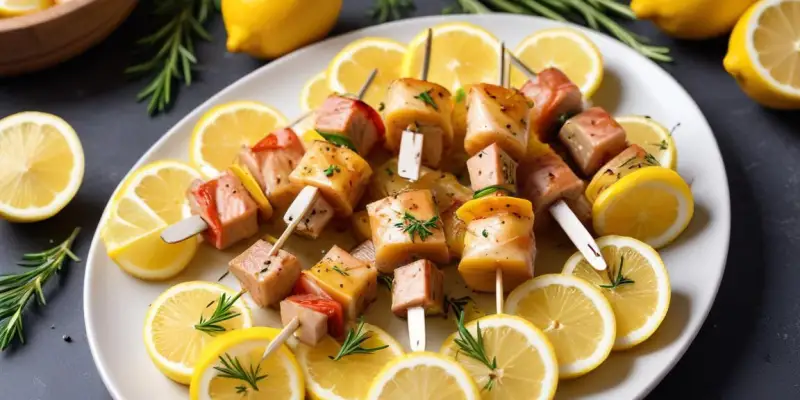 Brochettes de dinde marinée au citron et romarin
