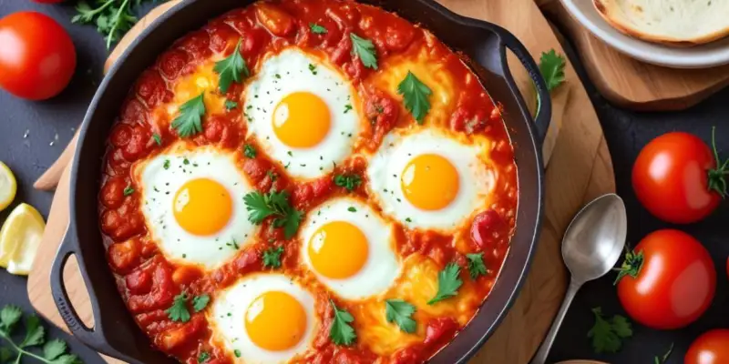 Shakshuka : Œufs pochés à la tomate et aux poivrons