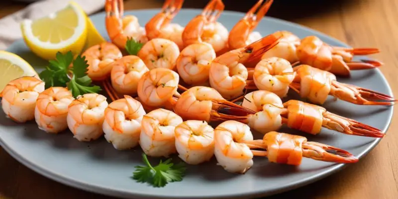 Mini-brochettes de crevettes marinées