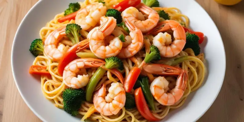 Nouilles Sautées aux Crevettes et Légumes