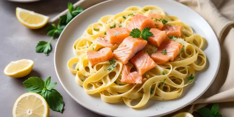 Tagliatelles crémeuses au saumon frais et citron
