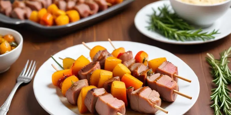 Brochettes de porc aux abricots et romarin