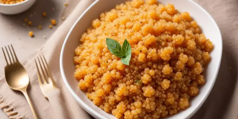 Sphères Écarlates Épicées sur Lit de Quinoa Lumineux