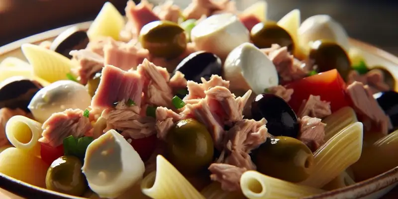 Salade Composée Express : Pâtes, Thon, Olives et Mozzarella