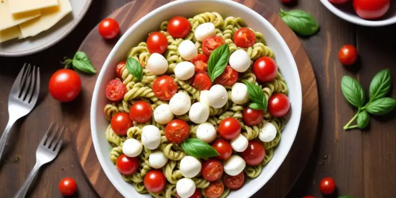 Salade de Pâtes au Pesto, Tomates Cerises et Mozzarella
