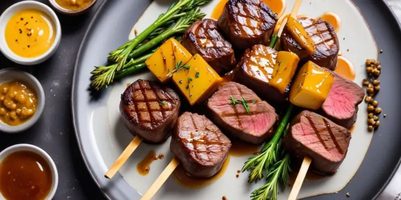 Brochettes de filet mignon au miel et moutarde