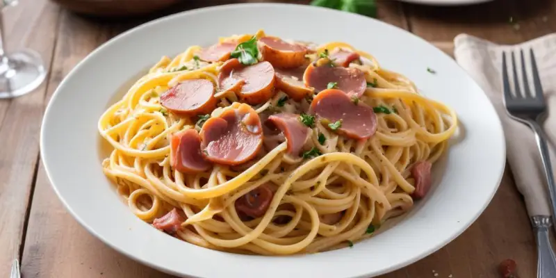 Linguine crémeuses aux champignons et lardons