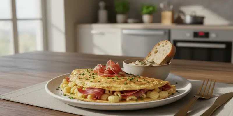 L'Omelette Gourmande aux Coquillettes et Jambon de Pays