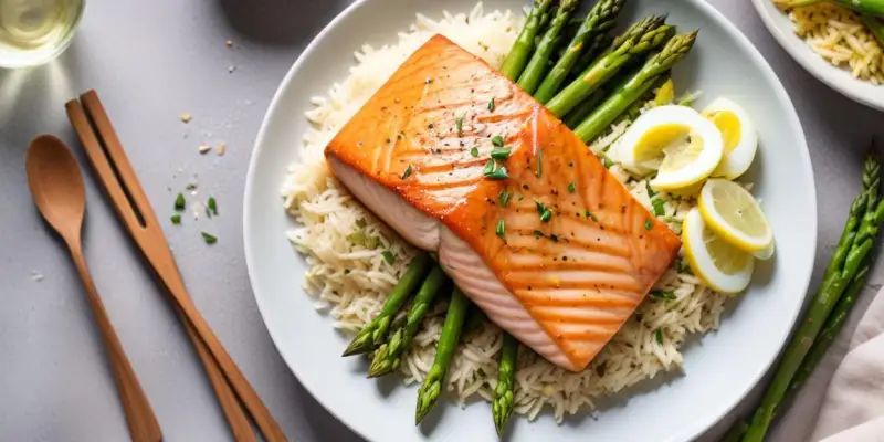 Saumon Grillé, Riz Basmati et Asperges