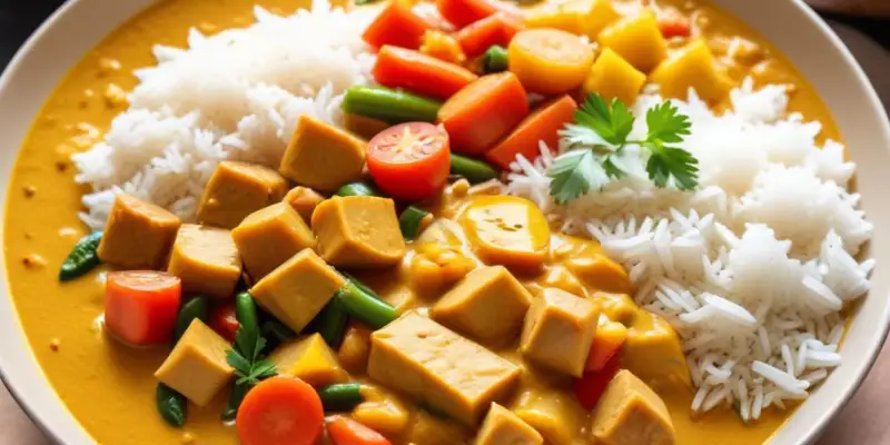 Curry de légumes de saison au lait de coco et riz basmati