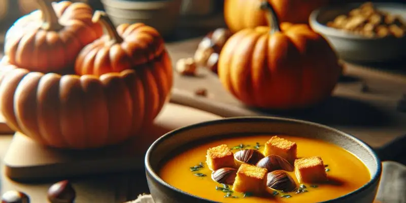 Soupe de potimarron aux châtaignes et croûtons dorés