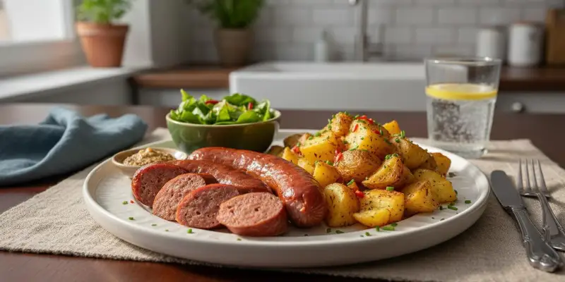 Saucisses de Montbéliard et Pommes de Terre Croustillantes à l'Air Fryer (Solo)