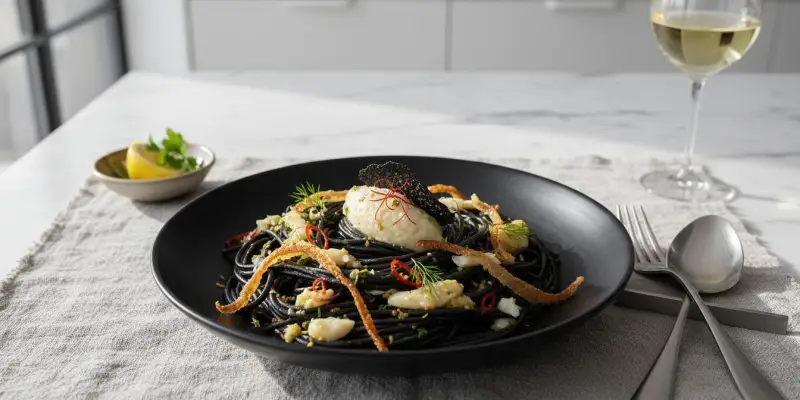 Linguine au Sel de Code et Encre de Seiche