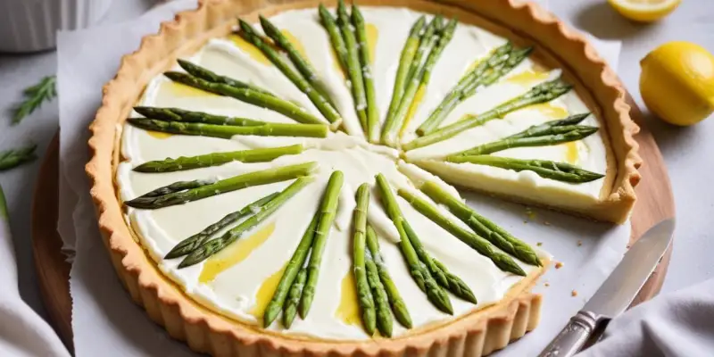 Tarte aux asperges vertes, ricotta et zestes de citron