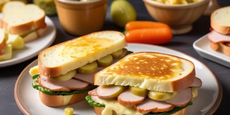 Sandwich raclette poulet rôti et cornichons