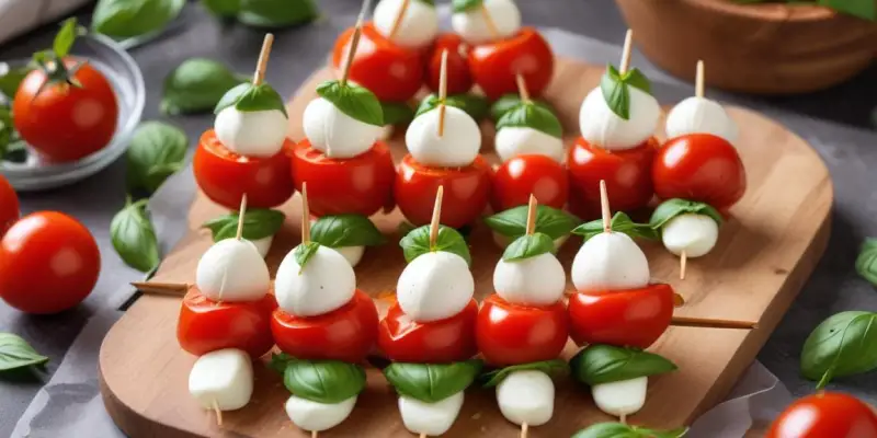 Mini-brochettes tomates-mozza-basilic