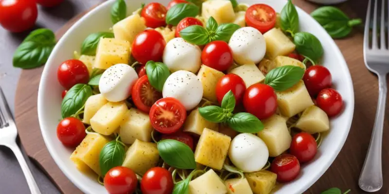 Salade de Pâtes au Pesto, Tomates Cerises et Mozzarella (à Emporter)