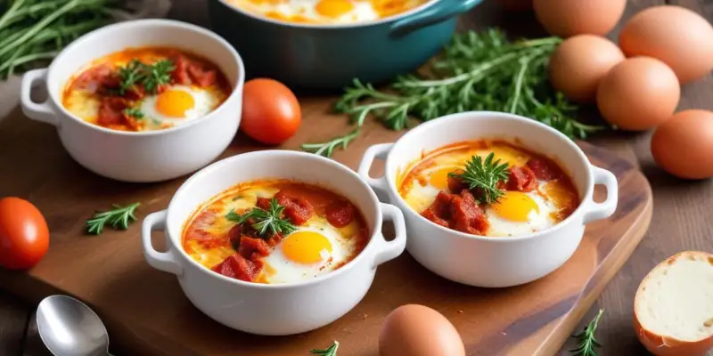 Oeufs cocotte au chorizo et poivrons confits