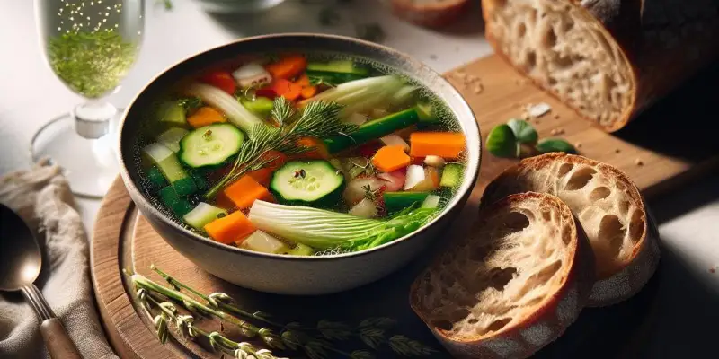 Soupe printanière aux légumes et pain complet