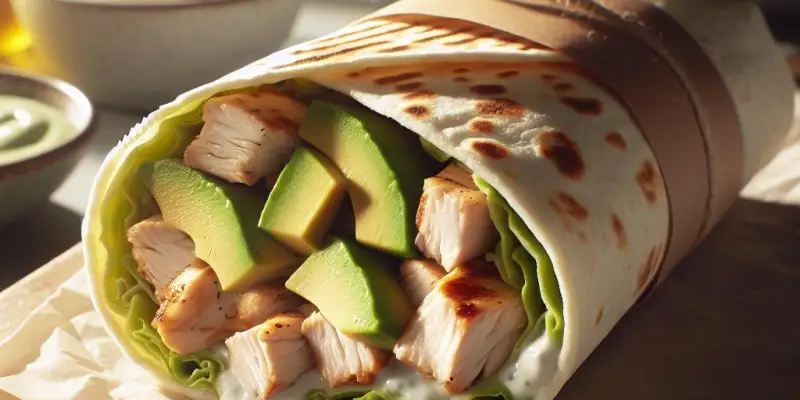 Wrap de Poulet Grillé, Avocat et Sauce au Yaourt