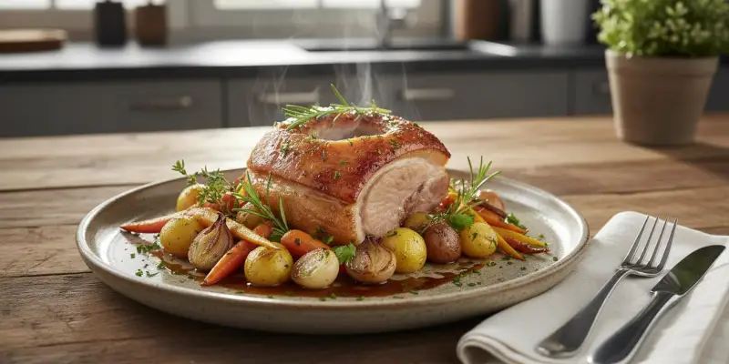 Rouelle de Porc Confite au Four et ses Petits Légumes