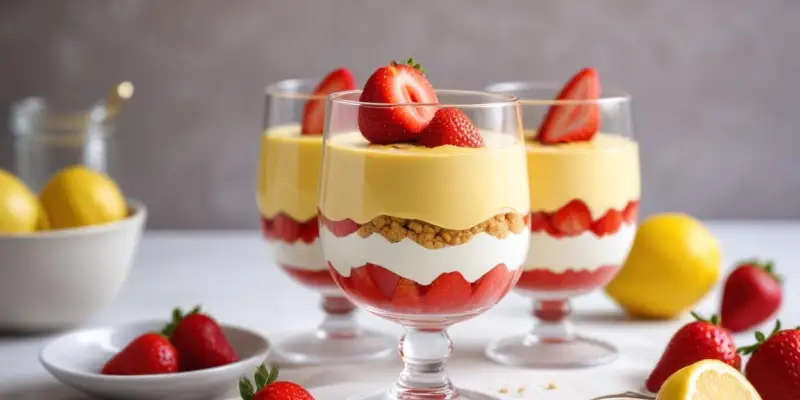 Verrine de fraises, mousse légère au citron et spéculoos écrasé