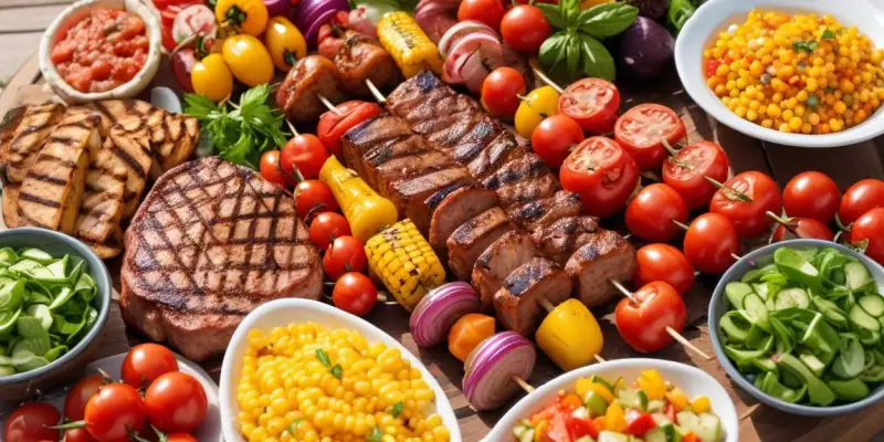 Barbecue Estival : Grillades, Légumes et Salades Variées