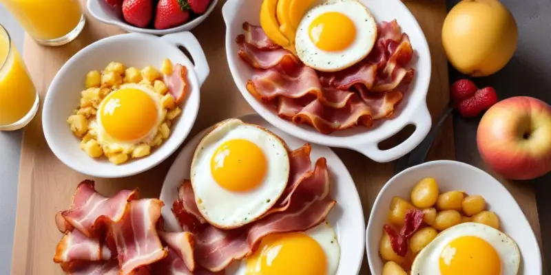 Brunch Classique : Œufs Brouillés, Bacon et Fruits Frais