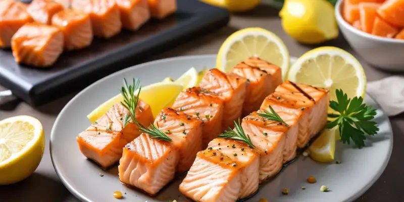 Brochettes de saumon à l’aneth et citron grillé