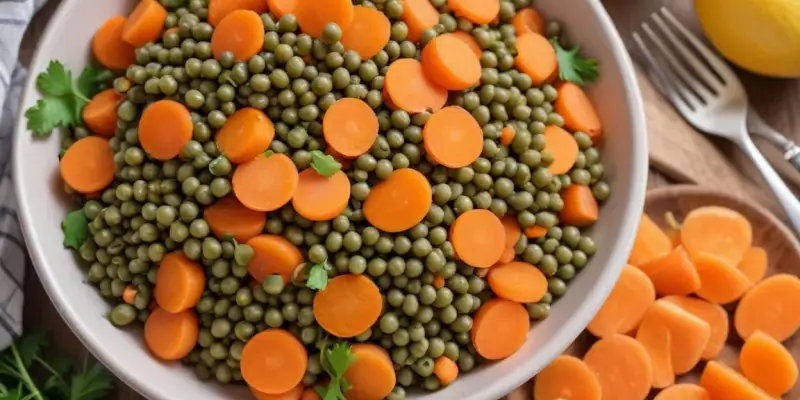 Salade de lentilles, carottes râpées et vinaigrette citronnée