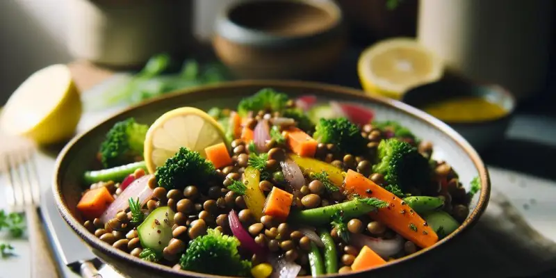 Salade de lentilles aux légumes d'hiver et vinaigrette citronnée