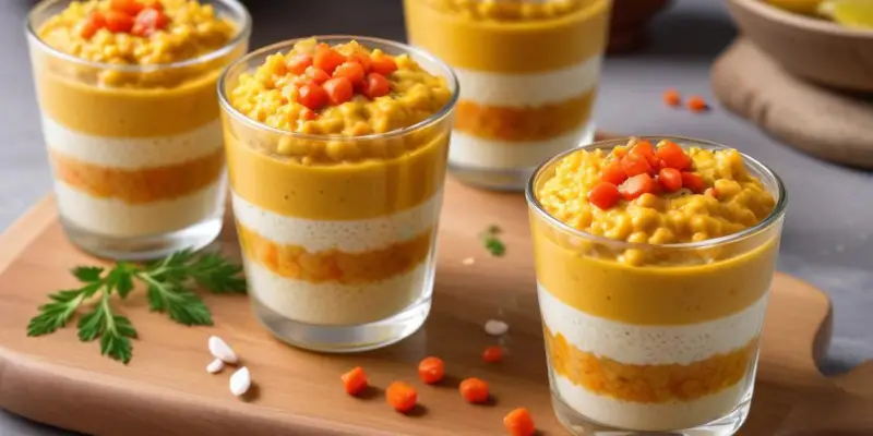 Verrines de Lentilles Corail au Curry et Crème de Coco
