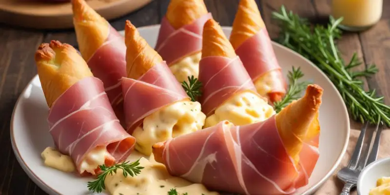 Cônes croustillants au jambon cru et fromage frais