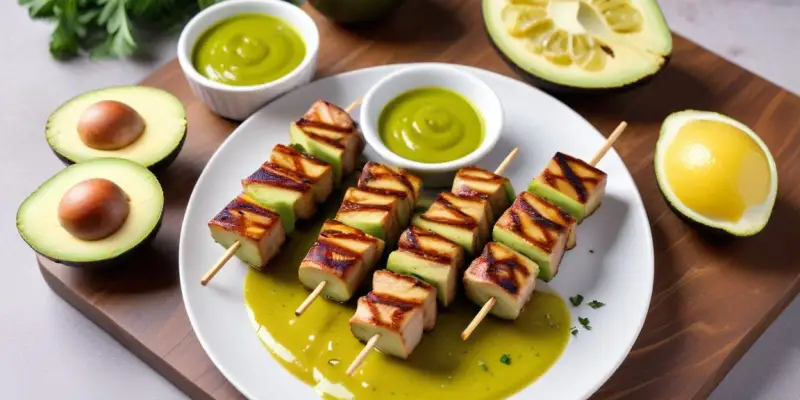 Brochettes d’avocats grillés et sauce citron vert