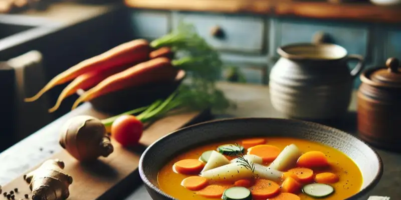 Soupe de légumes racines au lait de coco et gingembre