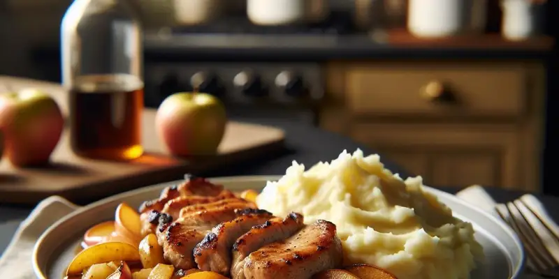 Sauté de porc aux pommes et cidre, accompagné de purée de pommes de terre