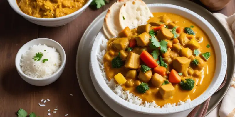 Curry de légumes d'été au lait de coco et riz basmati