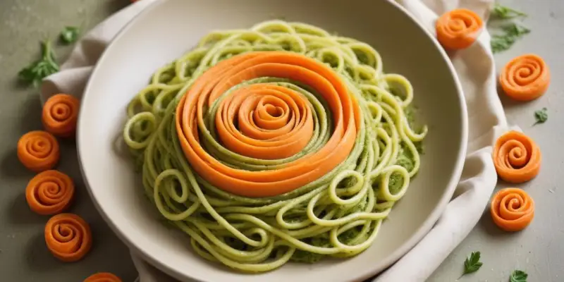 Spirale de carotte et fenouil au pesto d'ail des ours