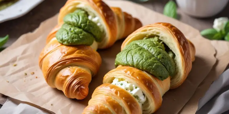 Croissants feuilletés au pesto et chèvre