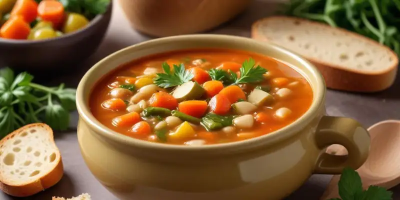 Soupe Printanière aux Légumes et Pain Complet