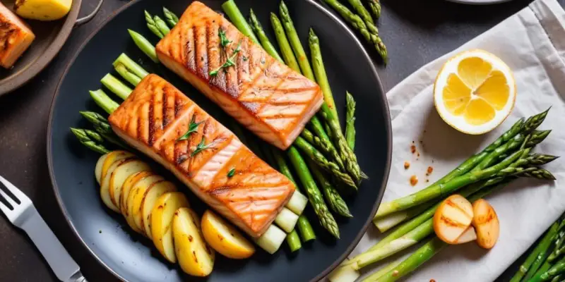 Saumon Grillé, Asperges Vertes et Pommes de Terre Nouvelles